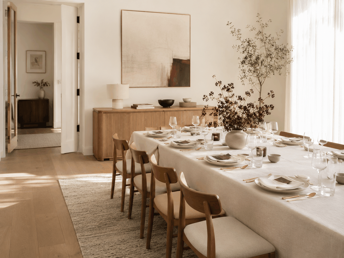 A private dining space set for guests before anyone has arrived.